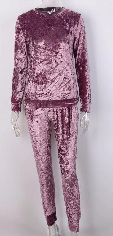 Lindo traje de chándal de terciopelo para mujer sexy rosa talla pequeña Foto 4 de 4