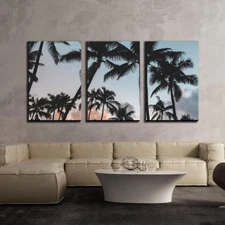 Wall26 - Palm Trees at Dusk - Canvas Art Wall Home Decor - 16"x24"x3 Panels