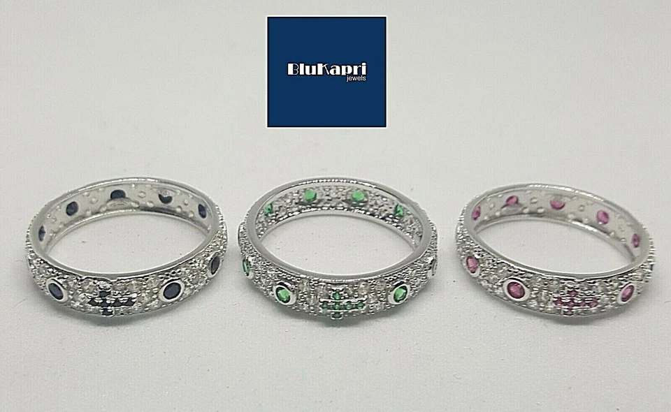 Anello rosario in argento 925 fascia pave' di zirconi bianchi e colorati - Immagine 2 di 4