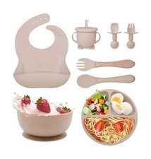 Baby Feeding Tableware Set Silicone Tray and Bowl with Suction Cup Baby Weani...