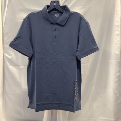 Emporio Armani Mens Polo Shirt Blue Short Sleeve Stretch Buttons