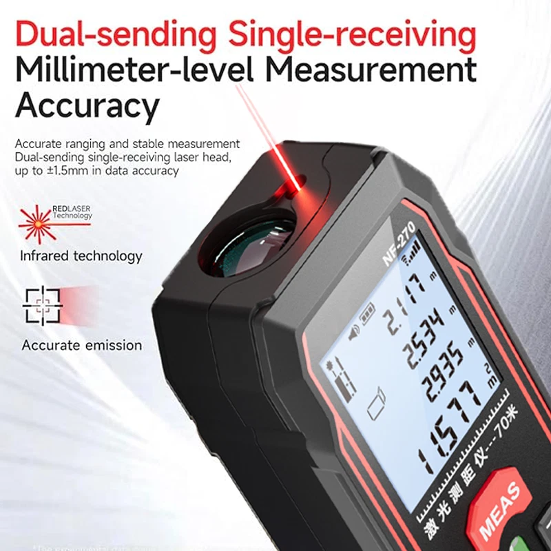 Laser Measure 230ft/70M Digital Laser Distance Meter 2 Bubble Levels laser ruler - Image 4 of 4