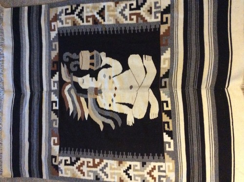 rug Aztec browns Navajo 77x55 smoke Southwest Native Wool Blanket vtg Chief Art - Picture 7 of 12