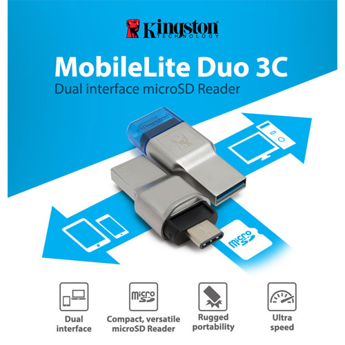 Kingston MobileLite Duo 3C micro SD SDHC SDXC Tarjeta USB 3.0 3.1 Lector OTG Tipo-C - Imagen 5 de 5