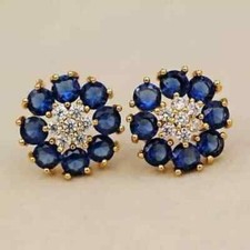 2.50Ct Lab Created Sapphire Diamond Flower Stud Earrings 14K Yellow Gold Finish