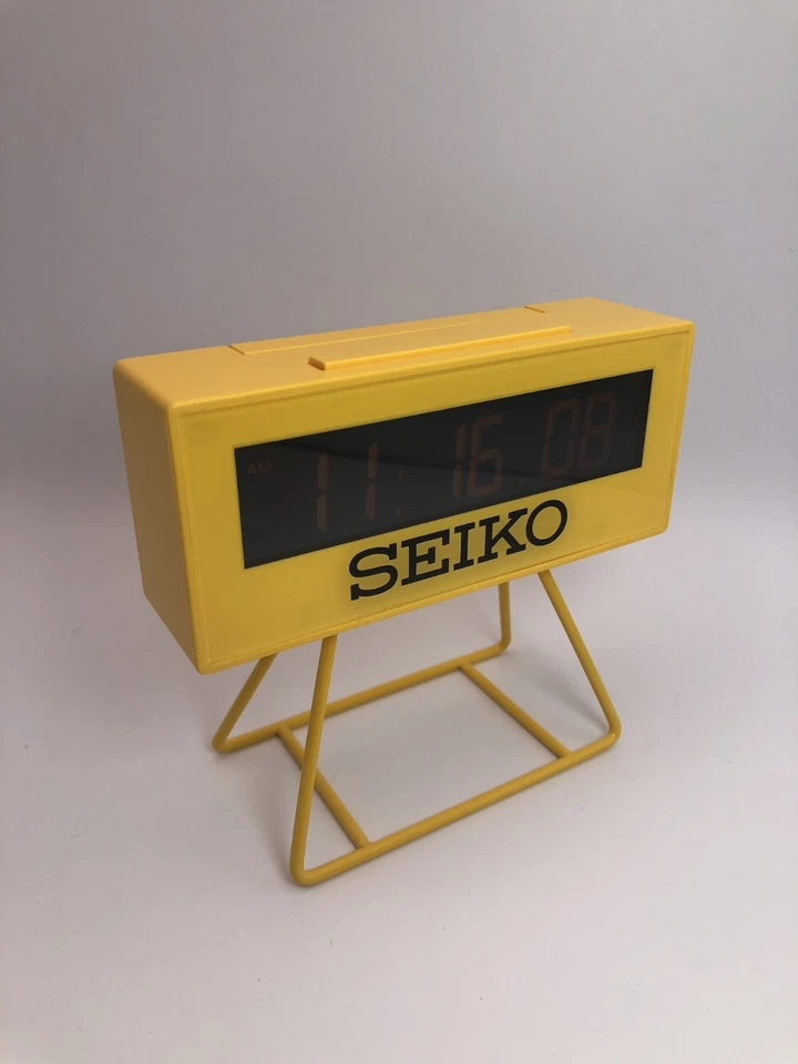 SEIKO SQ817Y Reloj Despertador Digital Mini Temporizador Rectángulo Amarillo Escritorio Japón Foto 2 de 4