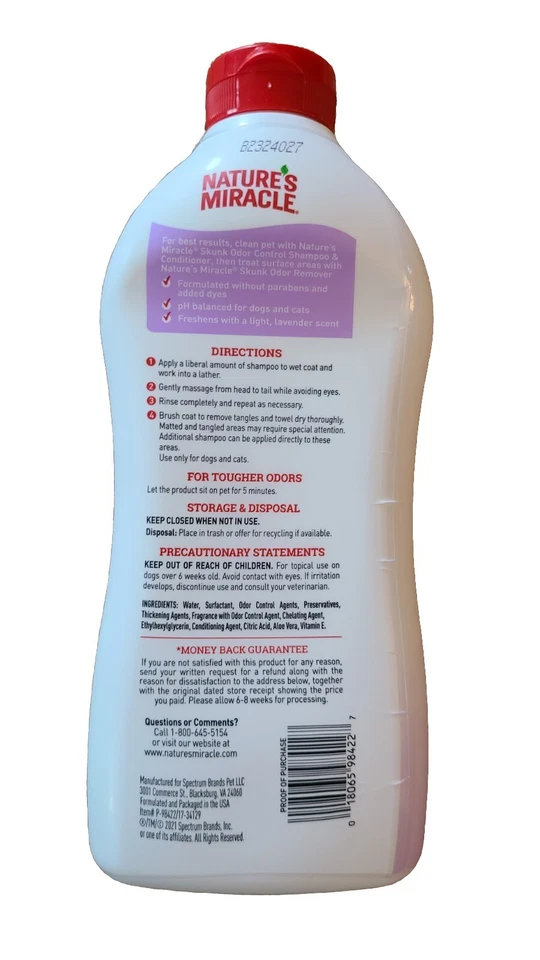 Champú/acondicionador Nature's Miracle Skunk control de olores lavanda botella 32 oz nuevo Foto 2 de 2
