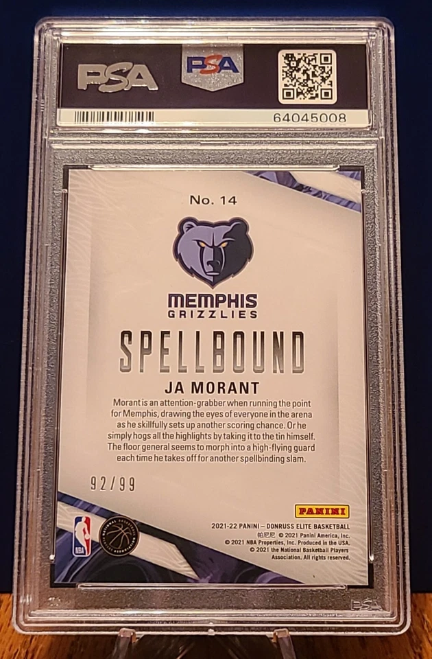 2021 Donruss Elite Ja Morant Spellbound Blue /99 #14 PSA MINT 9 - Image 2 of 3