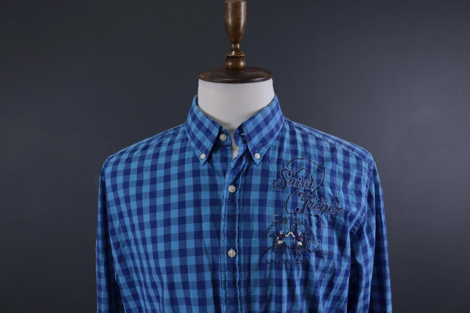 La Martina Blue Check Slim Saint Tropez Tournament Button Down Shirt Size XXL - Image 2 of 4