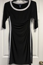 Womens Chaps Black w/White Stripe Casual Dress ~ Size Med