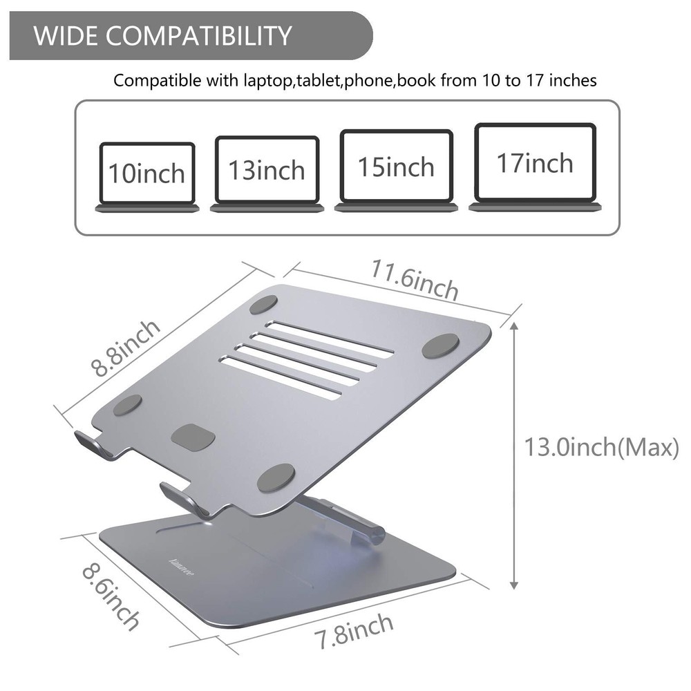 Adjustable Aluminum Laptop Stand Ergonomic Desk Riser with Heat Ventilation   