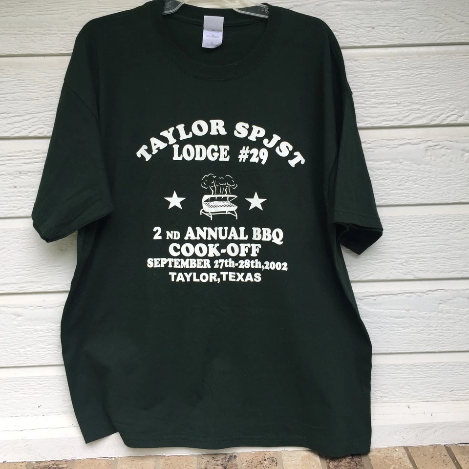 Lote de 2 camisetas BBQ Cook Off Taylor SPJST Lodge #29 camufladas 2º 2002 7º 2007 grandes XL Foto 2 de 4