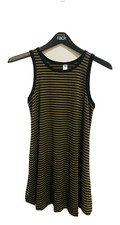Old Navy Swing Dress Womens Size Medium Black Green Stripe Round Neck Stretch