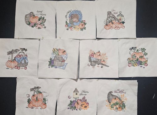 10-Fall Harvest Embroidered Quilt Blocks - Picture 5 of 9