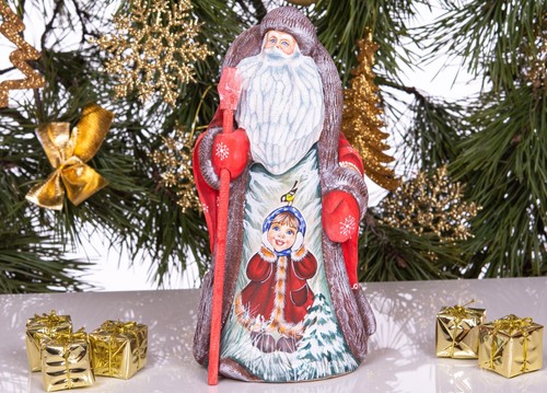 Statuina Babbo Natale russo intagliato in legno 9,5", decorazione natalizia casa - Foto 5 di 12