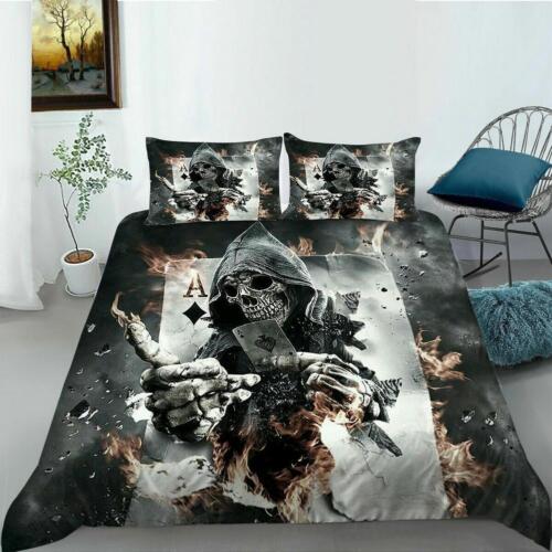 Skeleton Skull Grim Reaper Pokers Print Quilt Duvet Cover Set Soft Children Kids - Foto 1 di 2