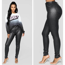 NEW Fashion Nova Black Double Dare Faux Leather Pants Size Large  NEW WITH TAGS