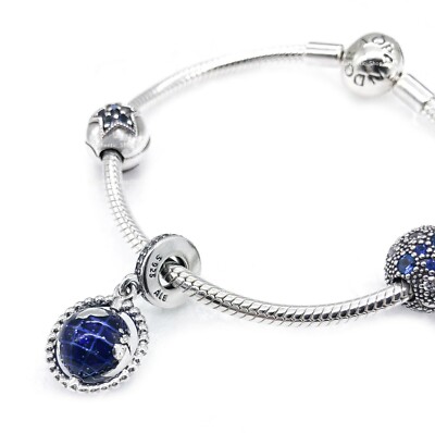 NEW Authentic PANDORA 925 Silver Blue Spinning Globe Pendant Charm 798021CZ