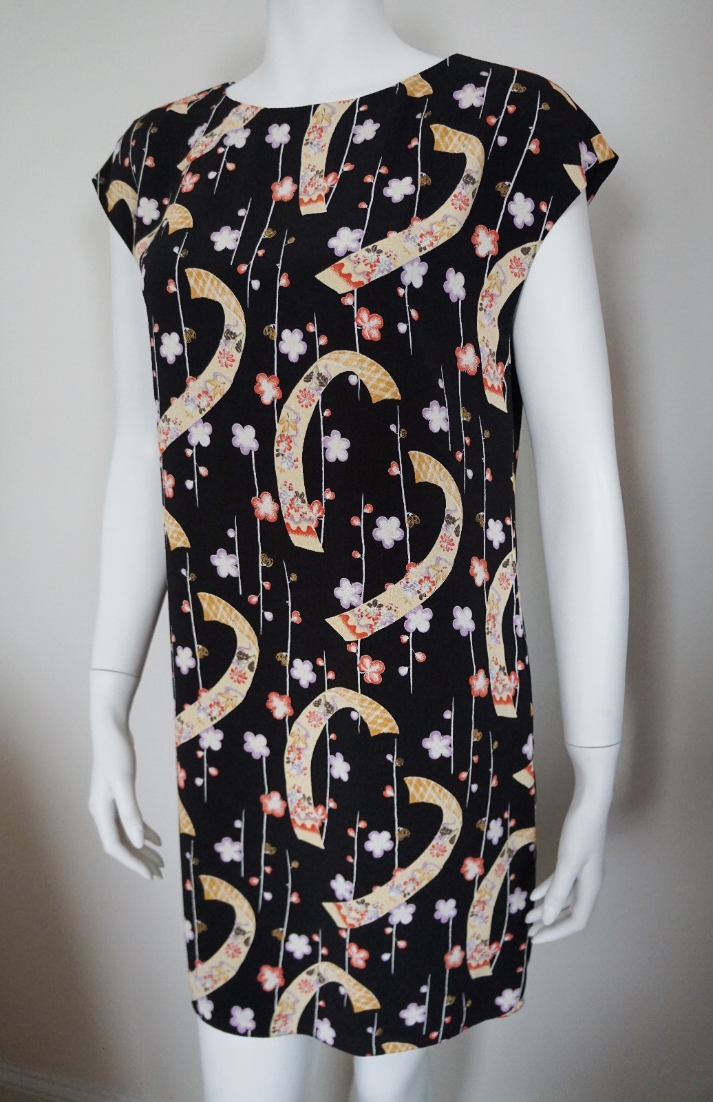 MINI Abito SAINT LAURENT PARIGI KIMONO GIAPPONESE STAMPATO SHIFT $2150 FR 38 US 4 S