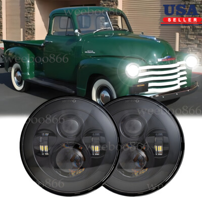Pair 7'' Inch LED Headlight Round HI/LO Sealed Beam for Chevy Pickup Truck 3100