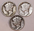 (3) Mercury Dimes - Fine - 1935 1936D 1941D - #4336ED FREE SHIPPING