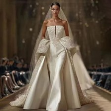 Mermaid Wedding Dresses Sweetheart Neck Satin Big Bow Beading Appliques Robe