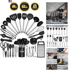Kitchen Utensils Set- 34 Pcs Silicone Cooking Utensils Set for Nonstick Cookw...