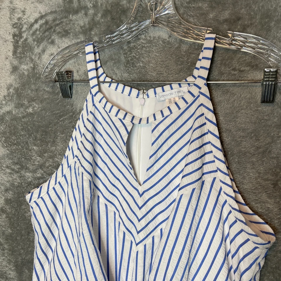 Vestido midi London Times para mujer a rayas costero náutico preppy ojo de cerradura nudo 16 Foto 3 de 4