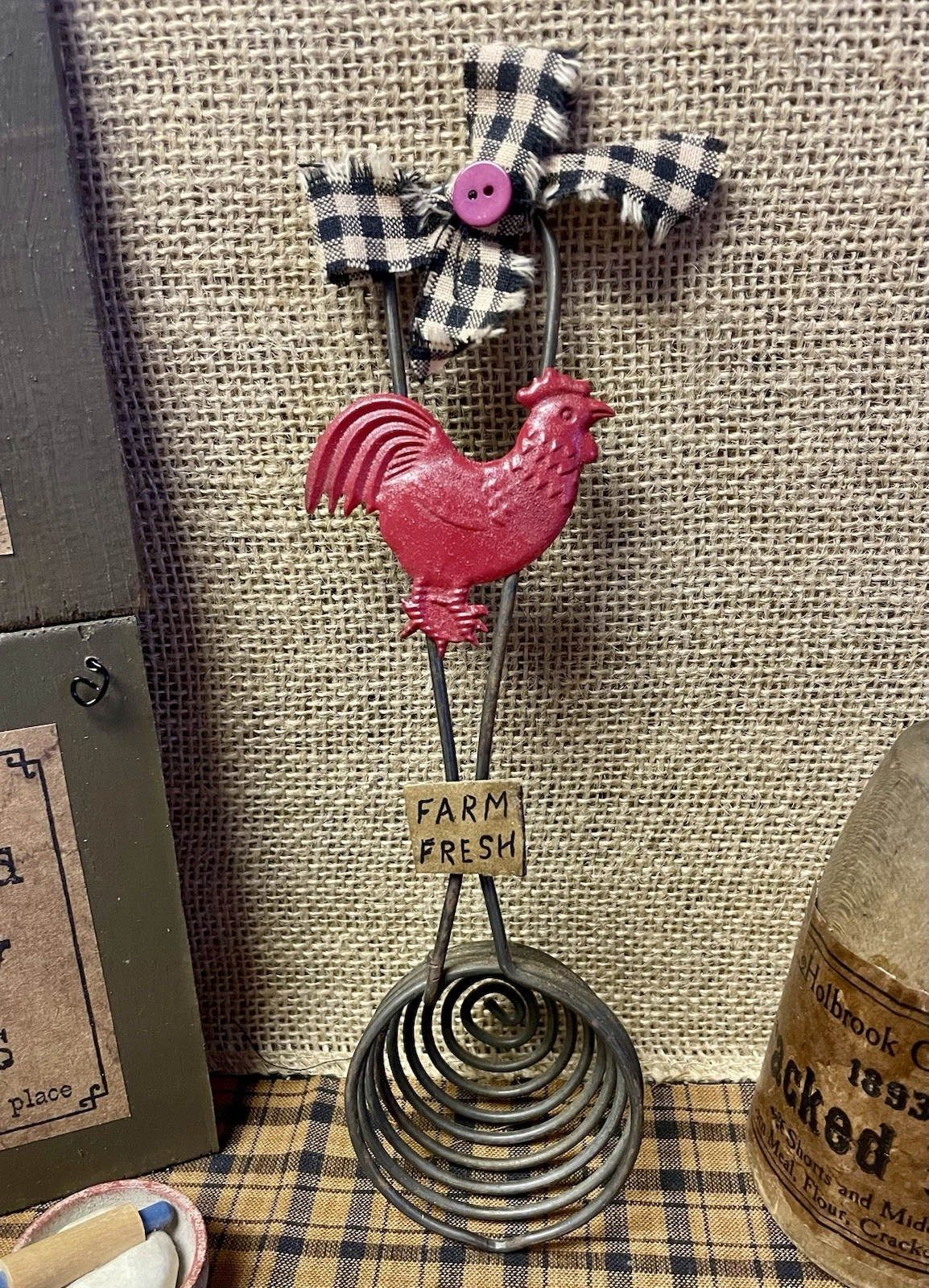 PRIMITIVE FARMHOUSE KITCHEN DISPLAY VINTAGE EGG SEPARATOR RED ROOSTER MAGNETS
