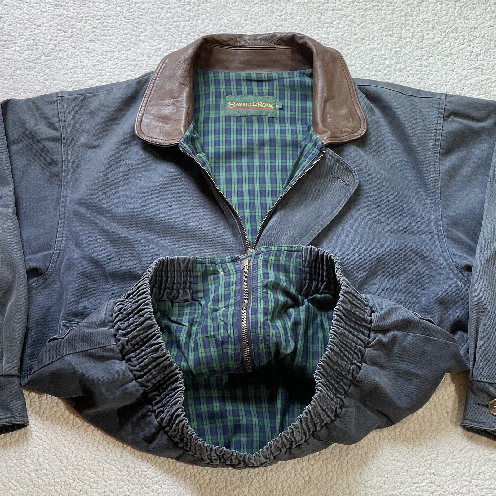 FILA Giacca Harrington vintage anni 90 Saville Row chinstrap pelle colletto uomo XL