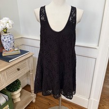 Free People Black Crochet Lace Mini Dress Slip Back Zip Size M Whimsgotb