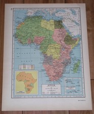 1949 VINTAGE POLITICAL MAP OF AFRICA / FRENCH BRITISH COLONIES / SIBERIA RUSSIA