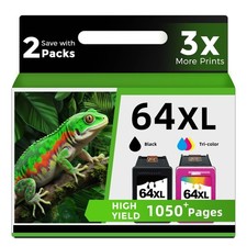 64XL Ink Cartridges Black/Color Combo Pack Replacement for HP Ink 64 64XL HP6...