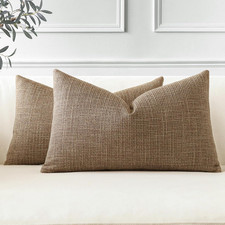 Pack of 2 Throw Pillow Covers 12x20 Inch Linen Coffee Brown Pillowcases Farmhous