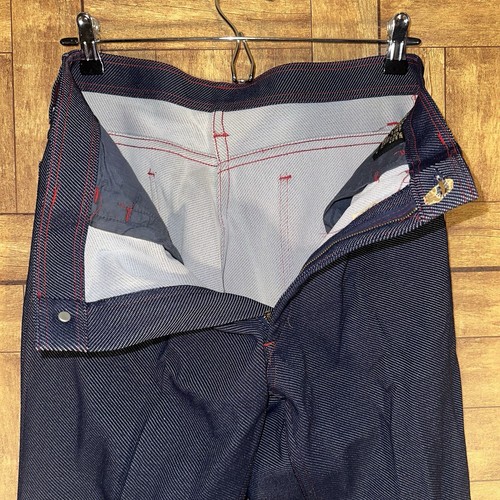NWT Men’s Vintage 60s Double Knit Polyester Denim Look Bold Red Stitch Pants - Picture 11 of 14