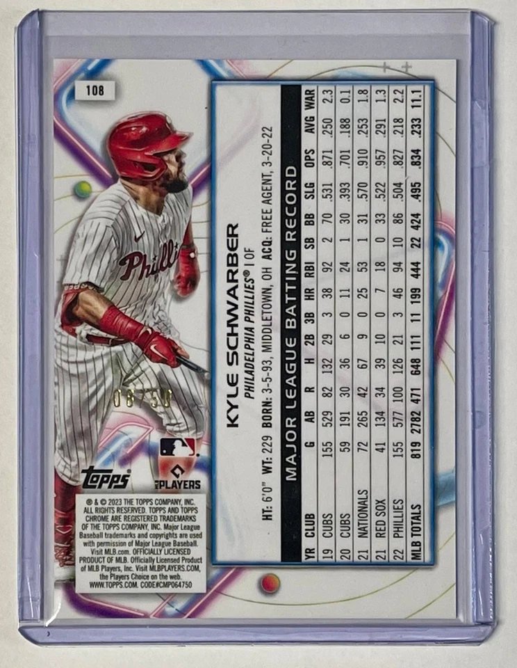 Kyle Schwarber 2023 Topps Cosmic хром No108 золотистый межзвездный переливающийся /50 - Изображение 2 из 2