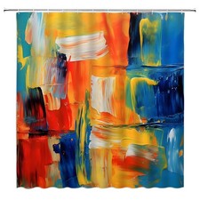 Abstract Shower Curtain Blue Orange Oil Painting Watercolor Grunge Colorful Art