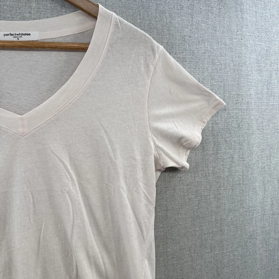 Perfect White Tee Womens Small Pink Basic V Neck Short Sleeve Quiet Luxury Shirt - Image 3 of 4