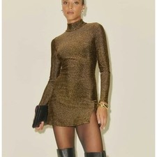 Reformation Hermia Knit Dress Gold Sparkle XS