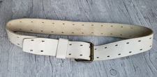 Vintage 1970's TEX TAN White Leather Double Prong Buckle Belt - Adjustable