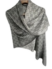Nuovo Gucci GG Jacquard Monogram Grigio Lana Seta Sciarpa 200x70