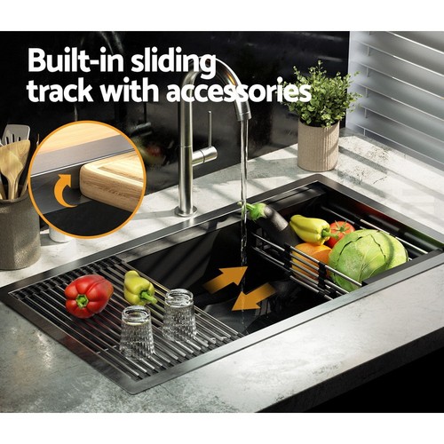 Cefito Kitchen Sink Stainless Steel 81X45CM Single Bowel with Drying Rack Black - Picture 7 of 9