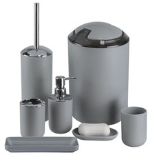 Bathroom Set,Grey Bathroom Set,7 Pieces Bathroom Accessory Set,Tray,Brush,Tra...