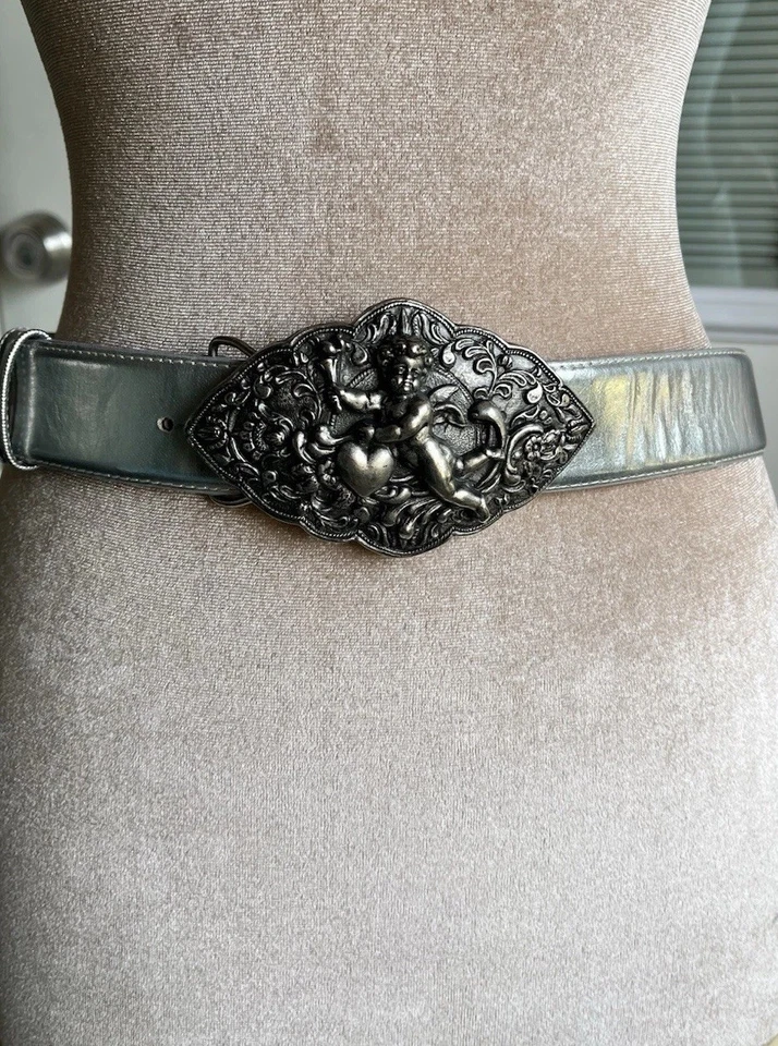 复古 80 年代 90 年代银色全息小天使腰带浪漫巴洛克天使心形哥特 — 第 3/4 张图片