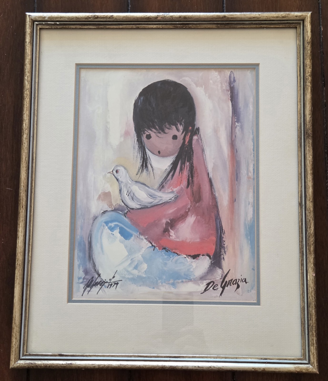 Ted DeGrazia Hand Signed Print "The White Dove" Framed Art 17.5x14.25