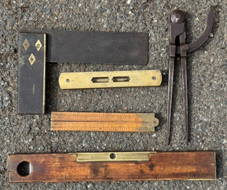 Job Lot Vintage Carpenters Tools Square Rule Dividers Level in Rabone