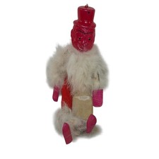 Vintage Japan Celluloid Monkey Carnival Toy Prize 1940s 1950s Red Feathers Wood