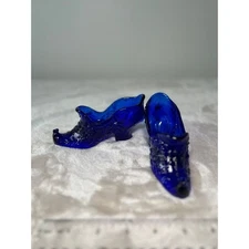 2 - Mosser Victorian style Rose‎ Cobalt Blue Glass Slipper Shoe, excellent