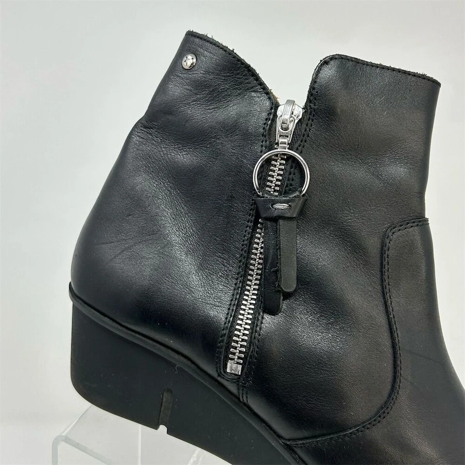 PIKOLINOS 黑色皮革踝靴 42 码(美国 11 码)楔形鞋跟拉链闭合 — 第 2/4 张图片