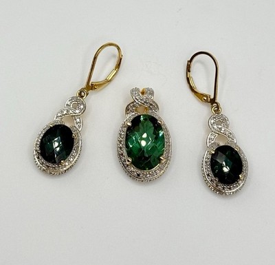 Vermeil Sterling Silver Ross Simons Signed Earring Pendant Set Emeralds